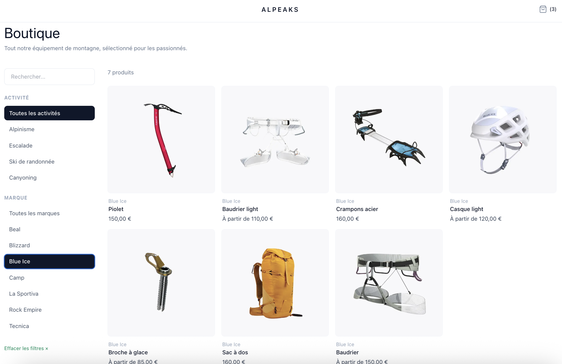 Alpeaks — plateforme e-commerce outdoor
